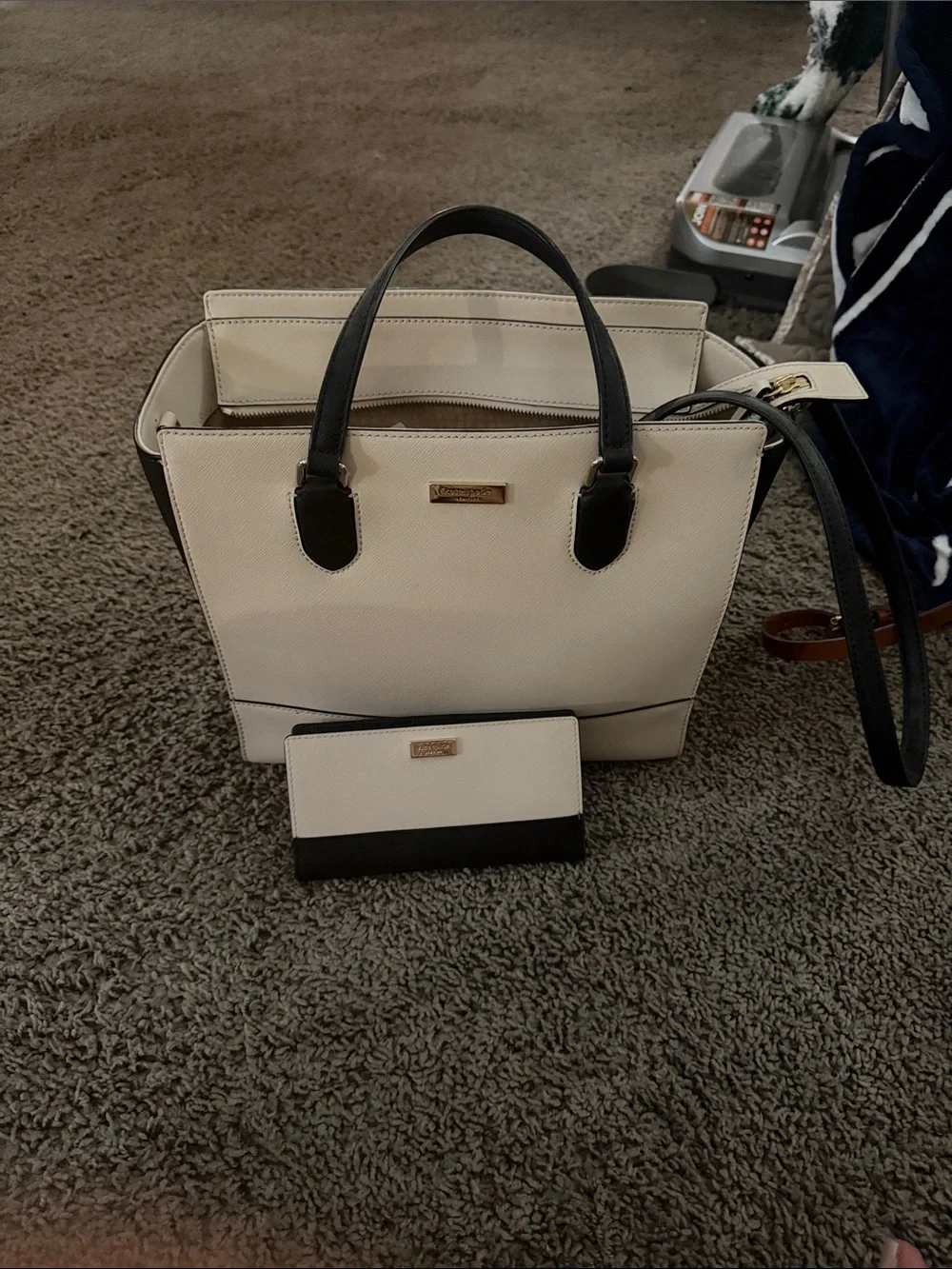 Kate Spade Two-Tone Cream and Black Tote with Matching Wallet